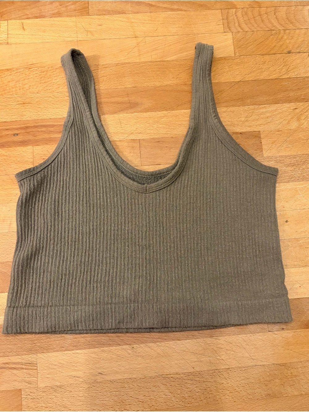 Out from Under Drew Seamless Ribbed Cropped Tank Top in Olive Green Medium
